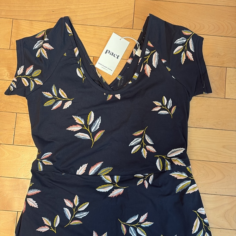 NWT Pact Fit and Flare Maxi Dress with Cross Back